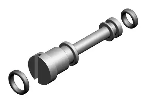 BOSCH-Spindel in schematic Darstellung, bestehend aus einem zylindrischen Teil mit einem geschlitzten Ende und zwei O-Ringen, die um den zylindrischen Teil platziert sind.